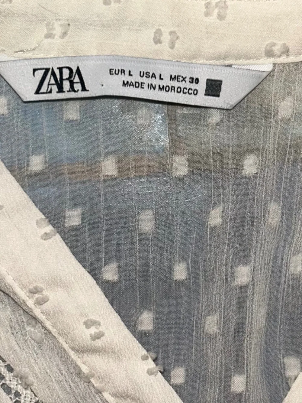Zara White Swiss Dot Ruffle Blouse